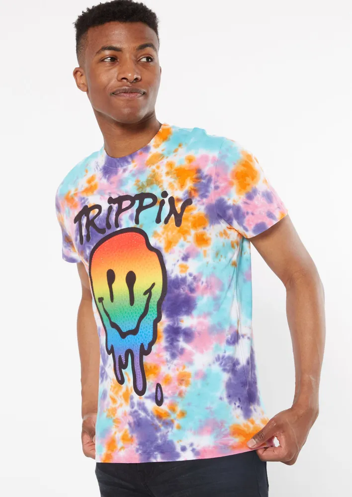 Printed Washed Slub T-shirt - Blue Tie Dye