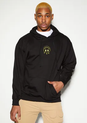 Black Drippy Smiley Face Embroidered Hoodie