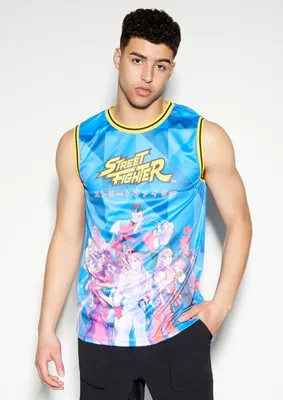 Blue Street Fighter Graphic Basketball Jersey