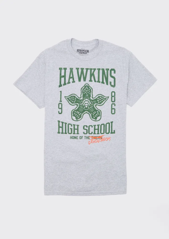  Stranger Things Men's Hawkins High School Logo T-Shirt :  Clothing, Shoes & Jewelry