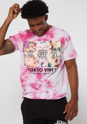 Pink Tie Dye Tokyo Vibes Blossom Graphic Tee
