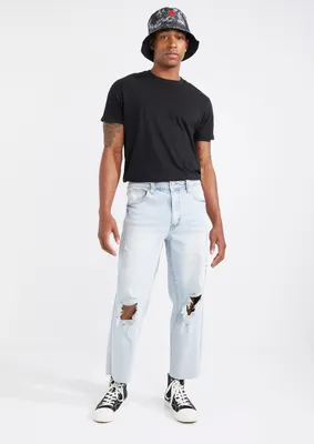 Light Wash Ripped Loose Fit Crop Jeans