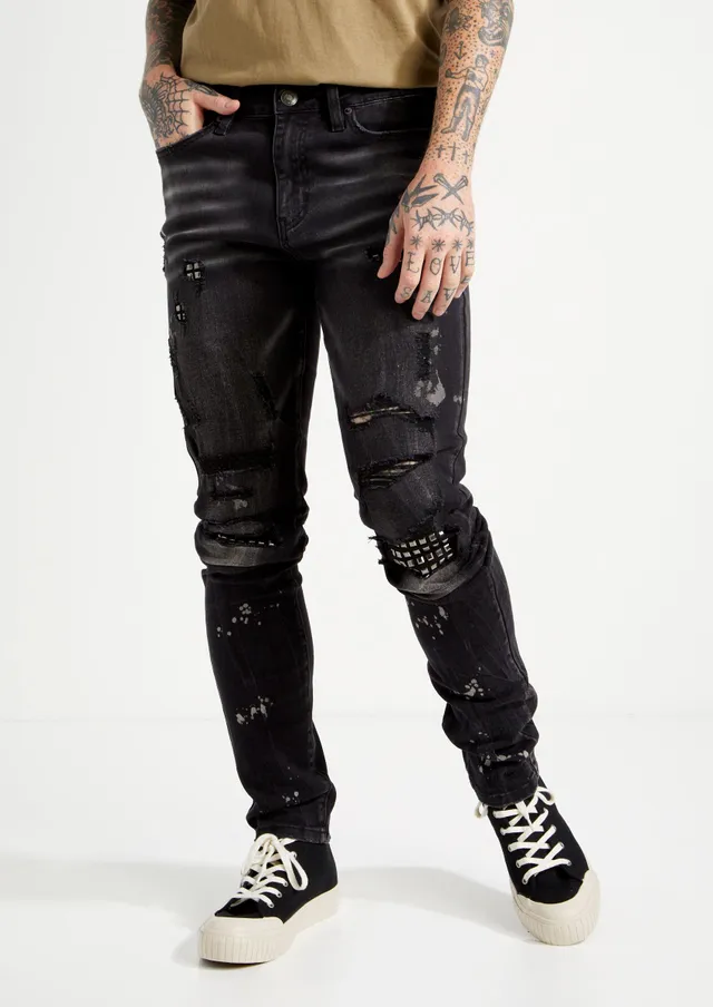 Black Grommet Chain Strap Stinger Jeans