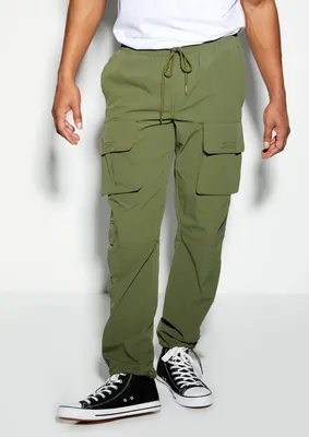 Olive Nylon Cargo Pants