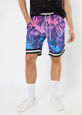 Purple Ombre Palm Tree Print Vibes Basketball Shorts