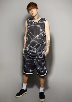 Black Barbed Wire Print Basketball Shorts