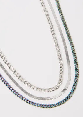Silver Triple Layered Oil Slick Chain Necklace