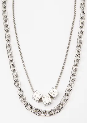 Silver Dice Charm Layered Necklace