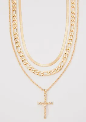 Gold Triple Layered Cross Necklace