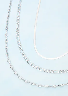 Silver Triple Layered Chain Necklace
