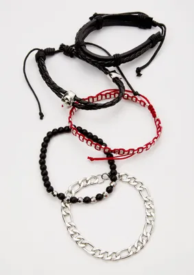 5-Pack Beaded Chain Skull Charm Bracelet Set