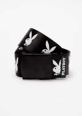 Black Playboy Bunny Print Web Belt