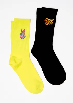 2-Pack Skeleton Peace Sign Embroidered Crew Socks