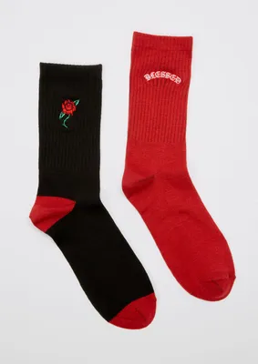 Blessed Rose Embroidered Crew Socks