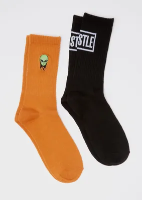 2-Pack Drippy Alien Hustle Print Crew Socks