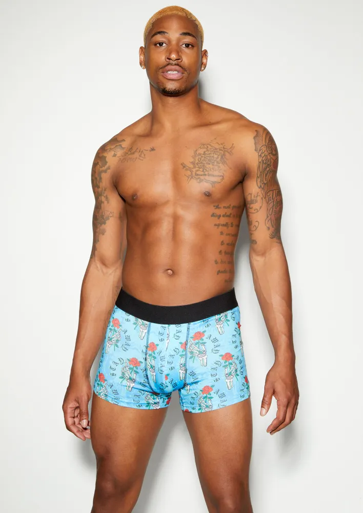 Rue21 Blue Skeleton Rose Print Active Trunks