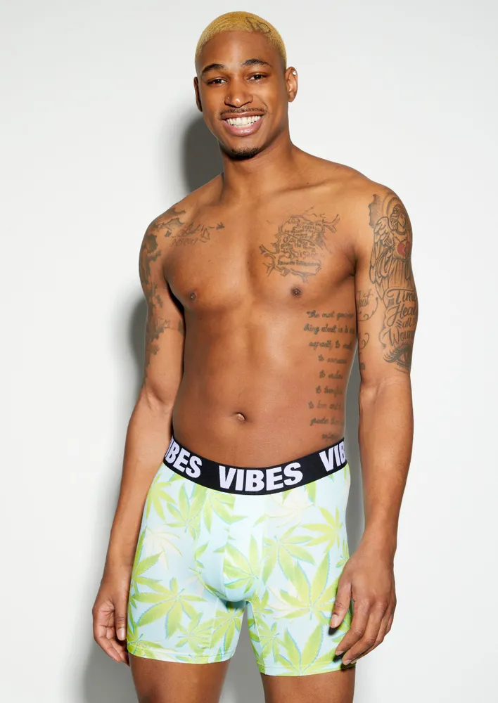 Cookies Leaf Print Black & Green Boxer Briefs