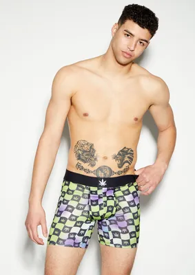 Checkered Weed Leaf Print Boxer Briefs