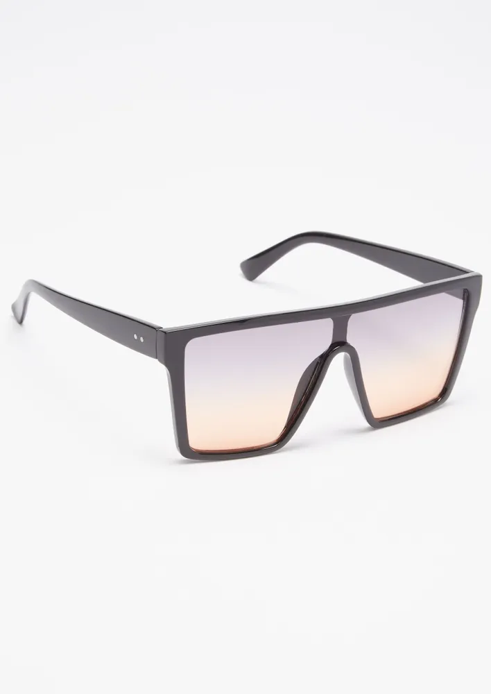 Fashion Oversize Flat Black Lens Square Big Shield Oversize