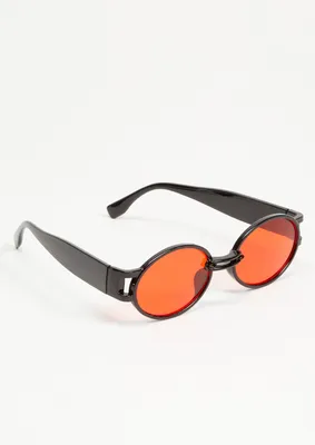 Black Red Lens Round Sunglasses