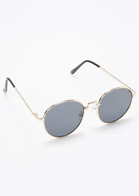 Gold Frame Smoky Round Lens Sunglasses