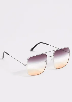Silver Ombre Lens Shield Sunglasses