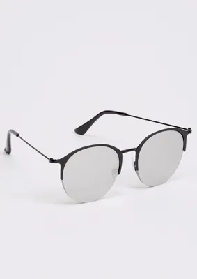 Black Round Mirrored Lens Sunglasses