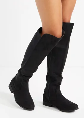 Black Faux Suede Over The Knee Boots