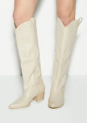 Taupe Faux Leather Cowboy Boots