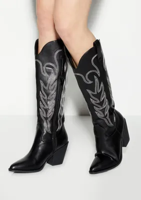 Stitched Faux Leather Cowboy Boots