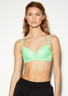 Neon Green Weed Leaf Lace Push Up Demi Bra