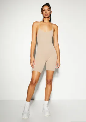 Taupe Ribbed Knit Seamless Romper