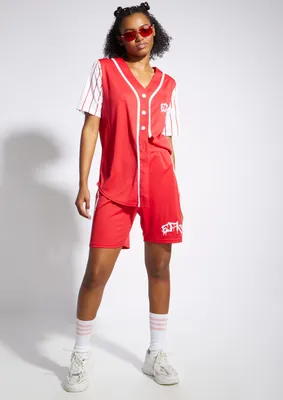 Red Mesh Epic Graphic Longline Shorts