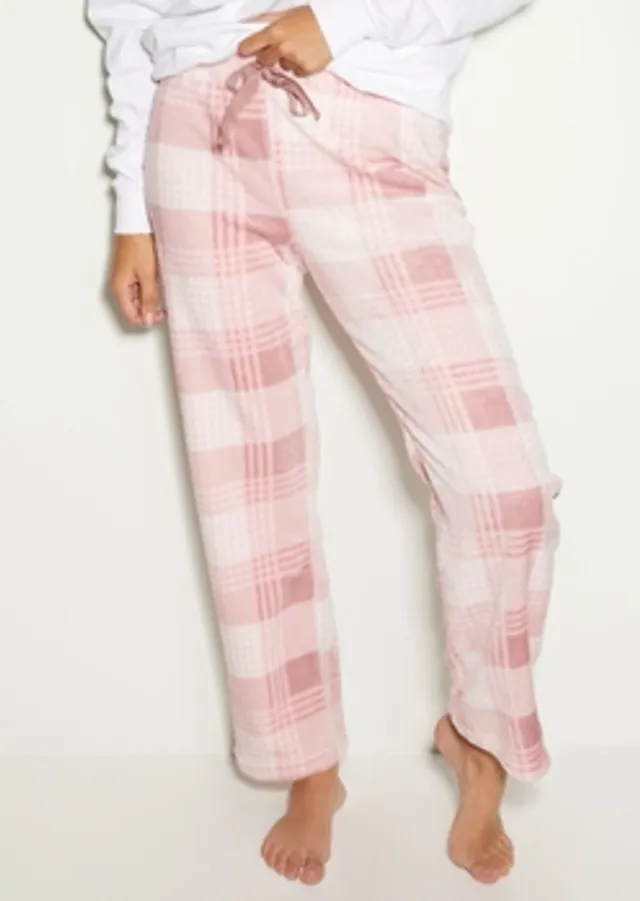 Rue21 Medium Pink Plaid Print Plush Pajama Pants