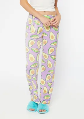 Lavender Avocado Print Plush Pajama Pants