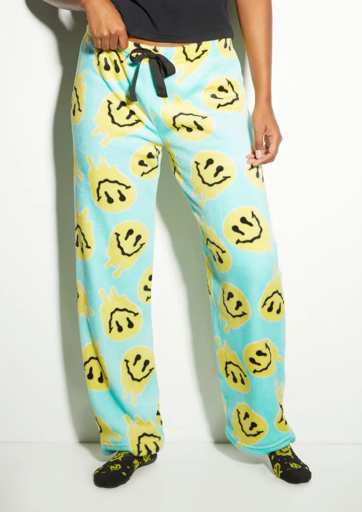 Rue21 Light Blue Drip Smiley Print Plush Pajama Pants