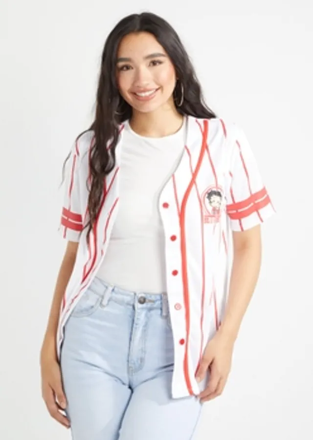 Rue21 White Pinstriped Betty Boop Graphic Baseball Jersey