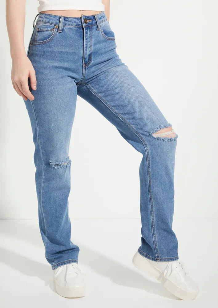 Rue21 Medium Wash Knee Slit Straight Leg Jeans