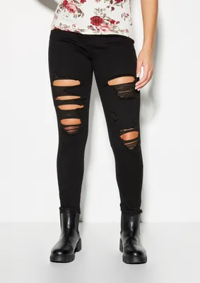 Black High Rise Ripped Curvy Jeggings