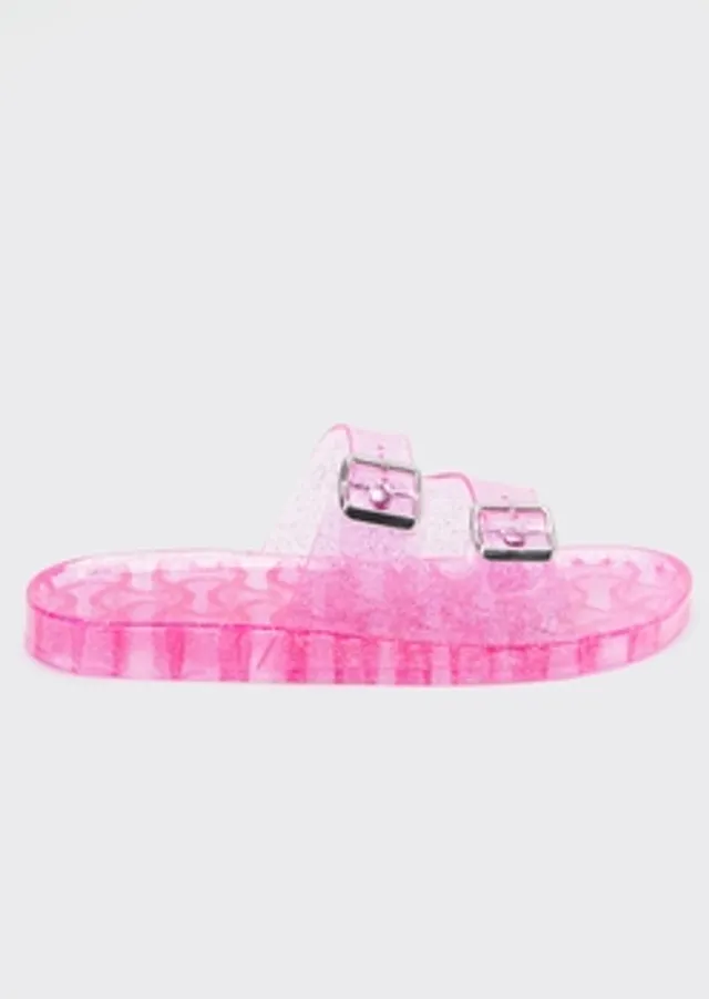 Lemonade Glitter Glitz Double Buckle Sliders Pink