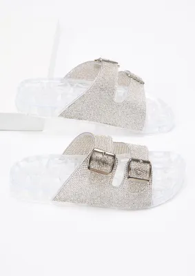 Clear Rhinestone Double Buckle Jelly Sandals