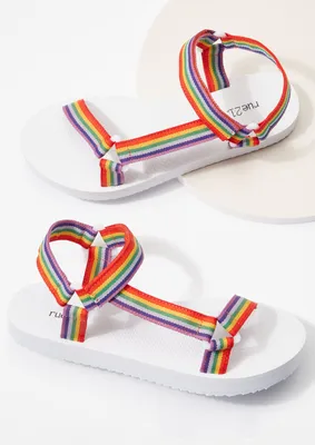 White Rainbow T Strap Sandals