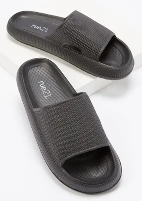 Black Unisex Ribbed Slide Sandals