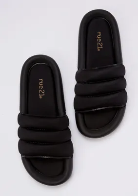 Black Puffy Slide Sandals