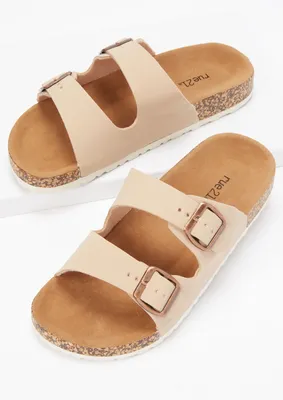Taupe Double Buckle Strap Sandals