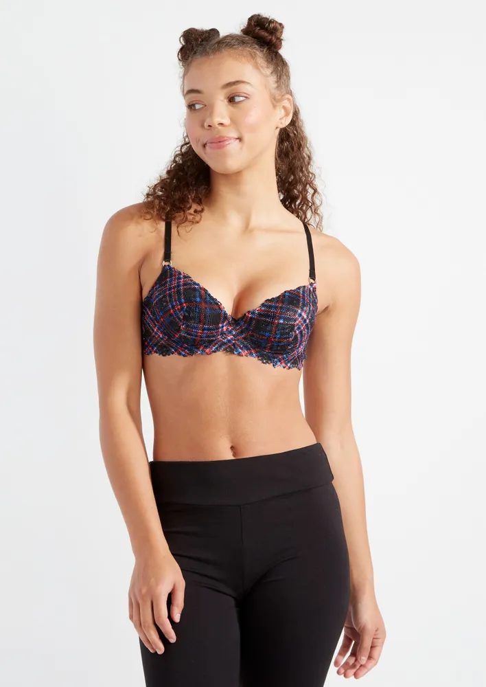 Rue21 Plaid Must Have Extreme Push Up Demi Bra