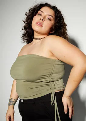 Plus Olive Ruched Side Contour Tube Top