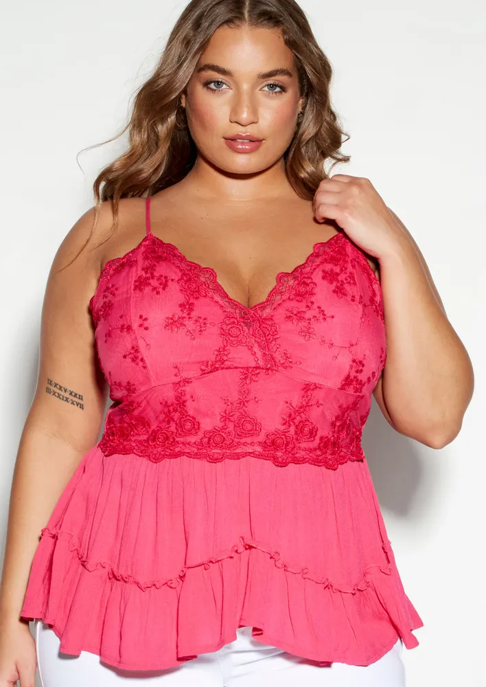 Rue21 Plus Fuchsia Lace Tiered Babydoll Tank