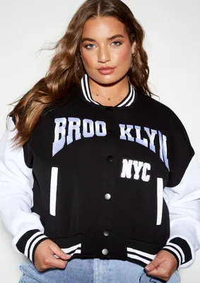 Plus Brooklyn Crop Fleece Bomber Jacket