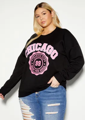 Plus Chicago Varsity Graphic Crew Neck Sweatshirt